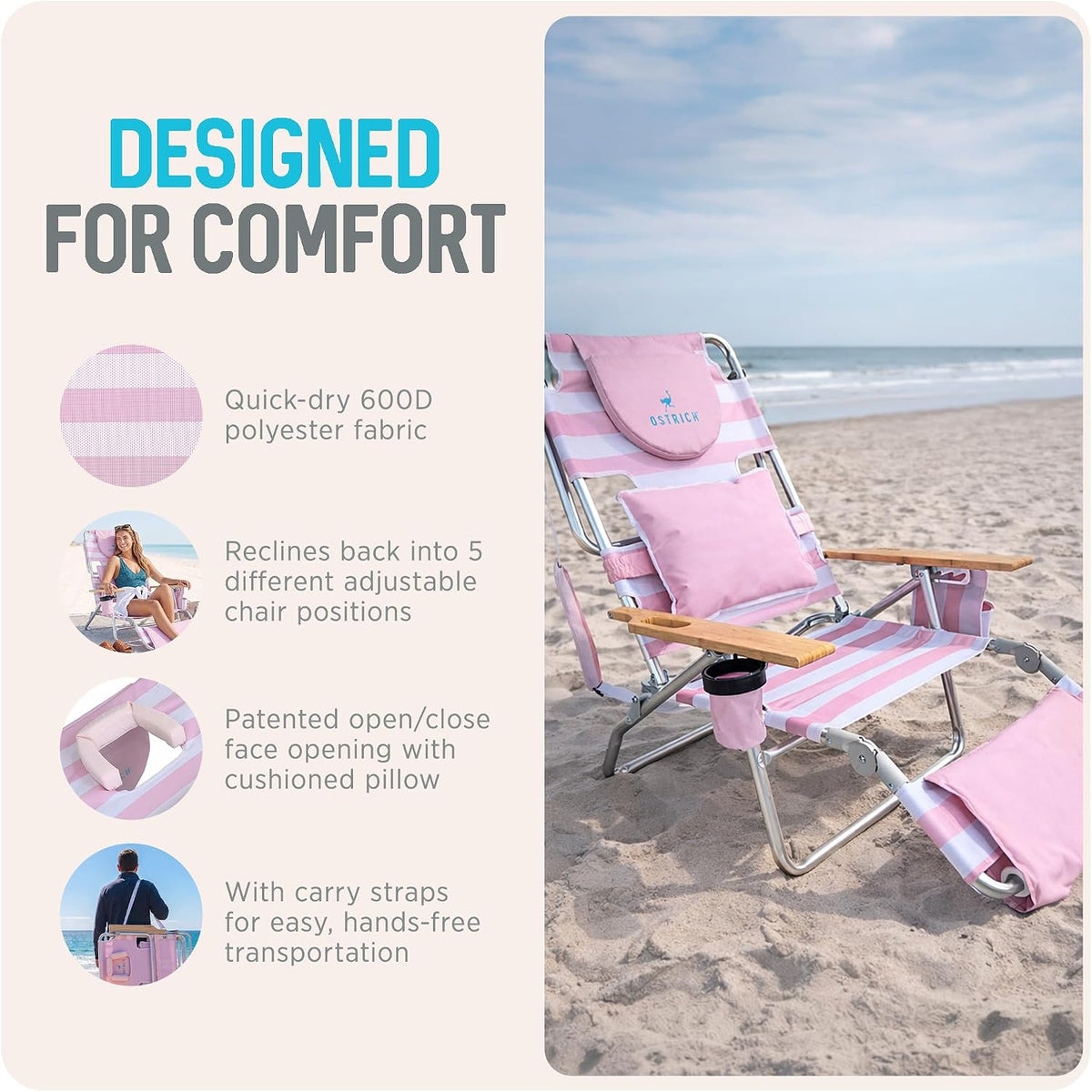 Ostrich The Deluxe 3N1 Lightweight Lawn Beach Reclining Lounge