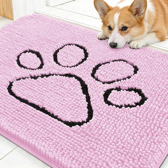 OLANLY Dog Door Mat for Muddy Paws 30x20, Paw Print Design, Absorbs Moisture