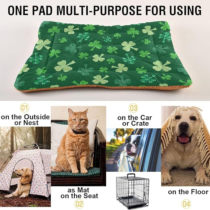 St. Patrick's Stripes Shamrock Pet Bed Cute Dog Bed Mat Absorbing Non Slip Pad Pet Sleeping Mat for Small, Medium, and Large Dogs Puppy Cat 24 in x 18 in
