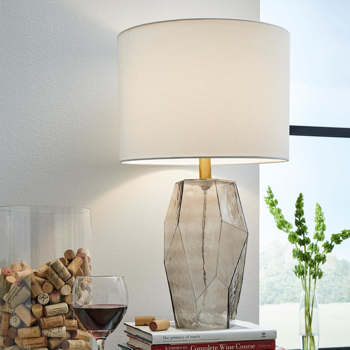 Signature Design by Ashley Taylow Glass Table Lamp, 3-Way Touch, Gray