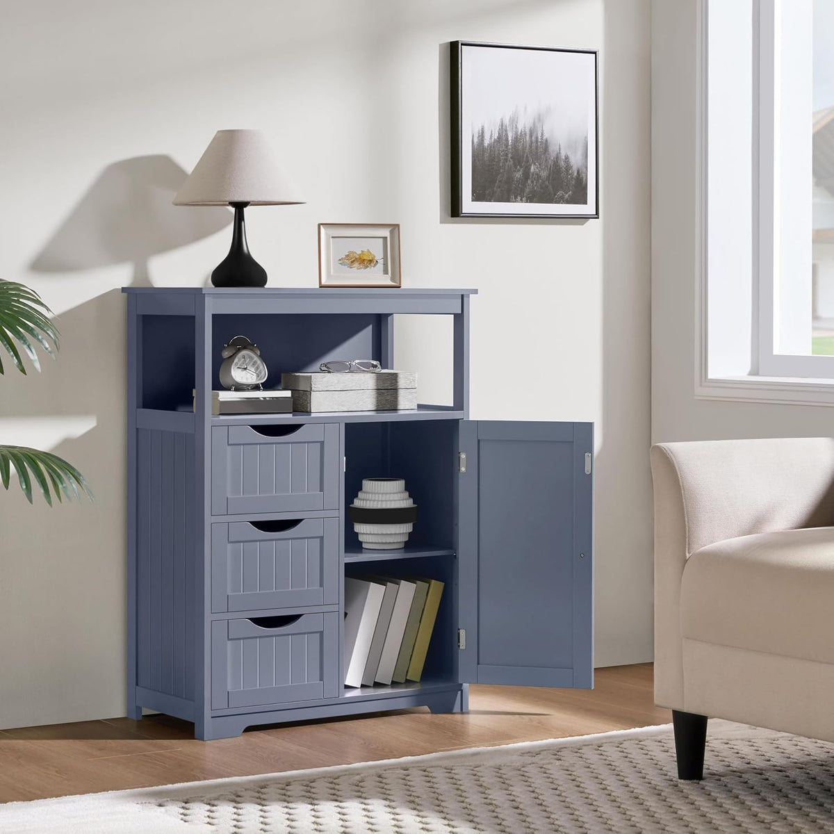 Yaheetech Large Freestanding Bathroom Storage Cabinet with 3 Drawers, Gray