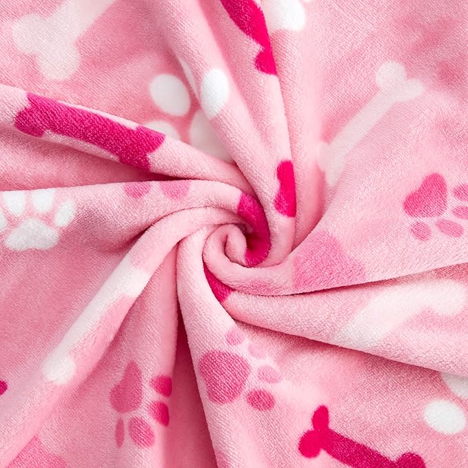 Allisandro Luxurious Dog Blanket, 350 GSM Super Fuzzy Microplush Fleece Pet Blankets for Small Medium Large Dogs and Cats, Pink Paw and Bone, 80" x 64”