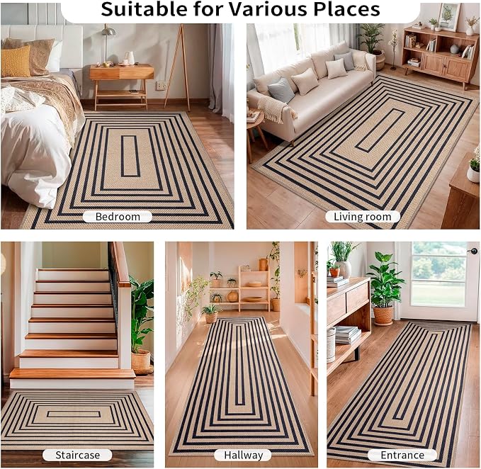 Easy Jute Rug 5x7 Large Washable Area Rug