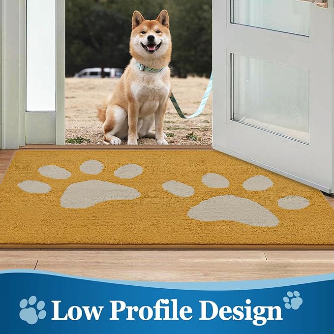 Buganda Dog Door Mat for Muddy Paws, Absorbent Dirt Trapper Washable Indoor Doormats, Non Slip Low-Profile Mud Mat for Dogs, Front Entrance Doormat for Inside Floor (36x24 Inches, Yellow)