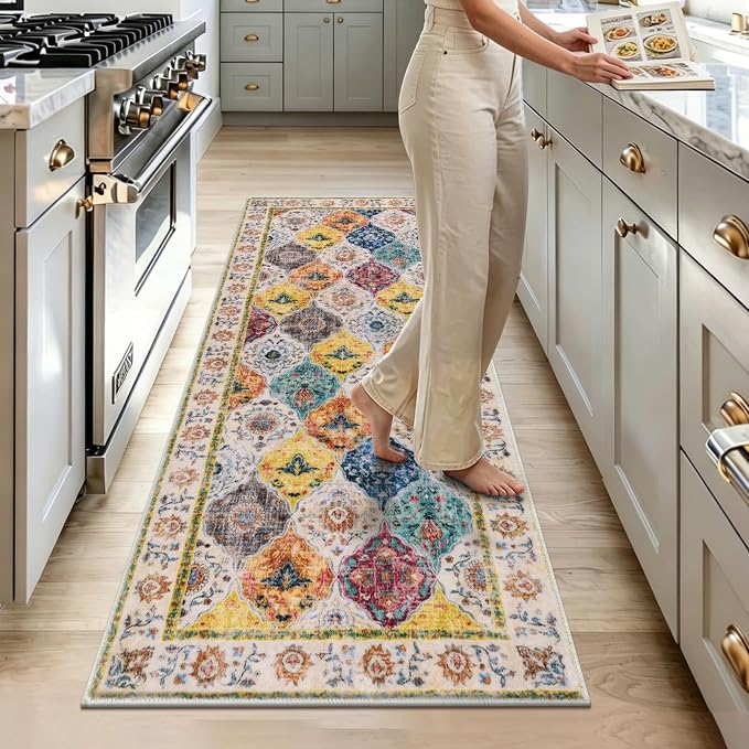 HEBE Washable Hallway Runner Rug 2'x 5' Non Slip Kitchen Rugs Runner, Low Pile