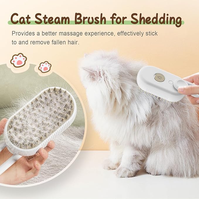 Upgrade Cat Steam Brush, 3 in 1 Pet Steam Groomer Brush, Rechargeable Pet Steam Groomer Comb for Massaging and Cleaning Shedding Pets Hair, Anti-Static Hair Removal Comb for Cats Dogs (Khaki)