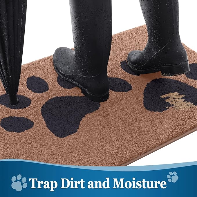 Buganda Dog Door Mat for Muddy Paws, Absorbent Dirt Trapper Washable Indoor Doormats, Non Slip Low-Profile Mud Mat for Dogs, Front Entrance Doormat for Inside Floor (36x24 Inches, Camel and Black)