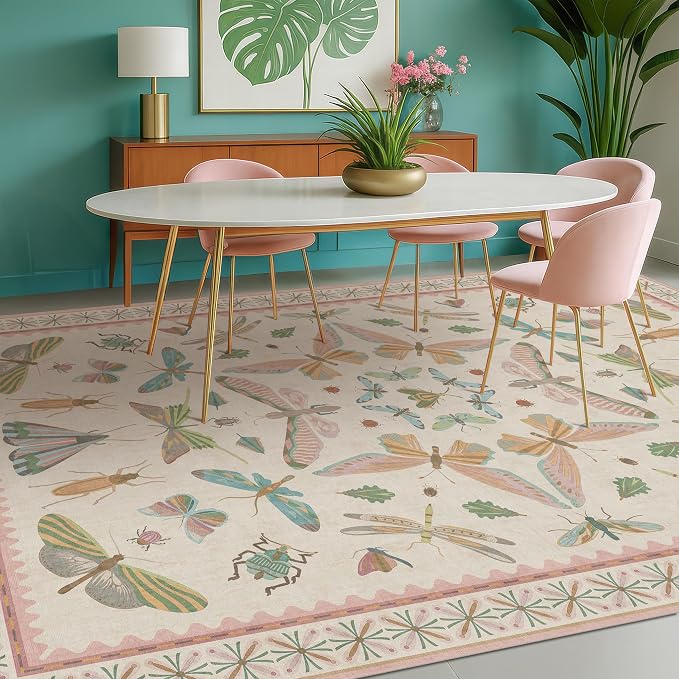Pastel Pink Girls Rugs for Bedroom 6x8
