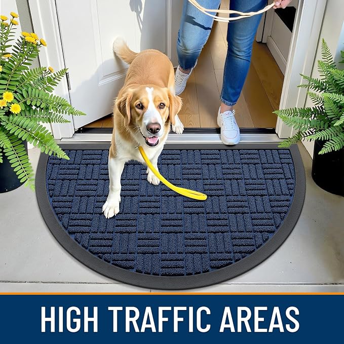 OLANLY Half Circle Door Mat Outside Entrance 29.5x17, Heavy Duty Sturdy Natural