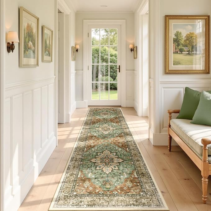 RELEANY Area Rugs Runner 2'x8' Washable Non-Slip, Floral Vintage Distress