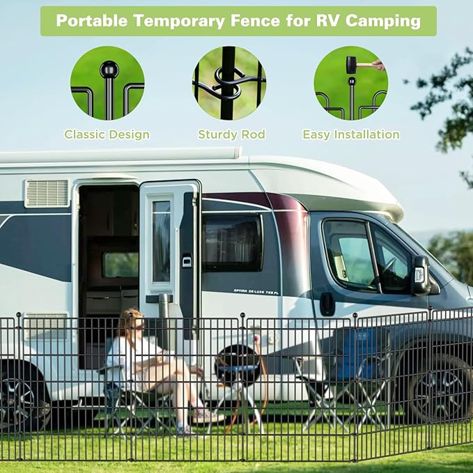 5 Panels No Dig Garden Fence Animal Barrier, 44in(H) × 11.8ft(L) Decorative Metal Outdoor Dog Fence, Rustproof Pet Fencing for Yard, Patio, Flower Bed -Temporary Fencing| Easy to Install