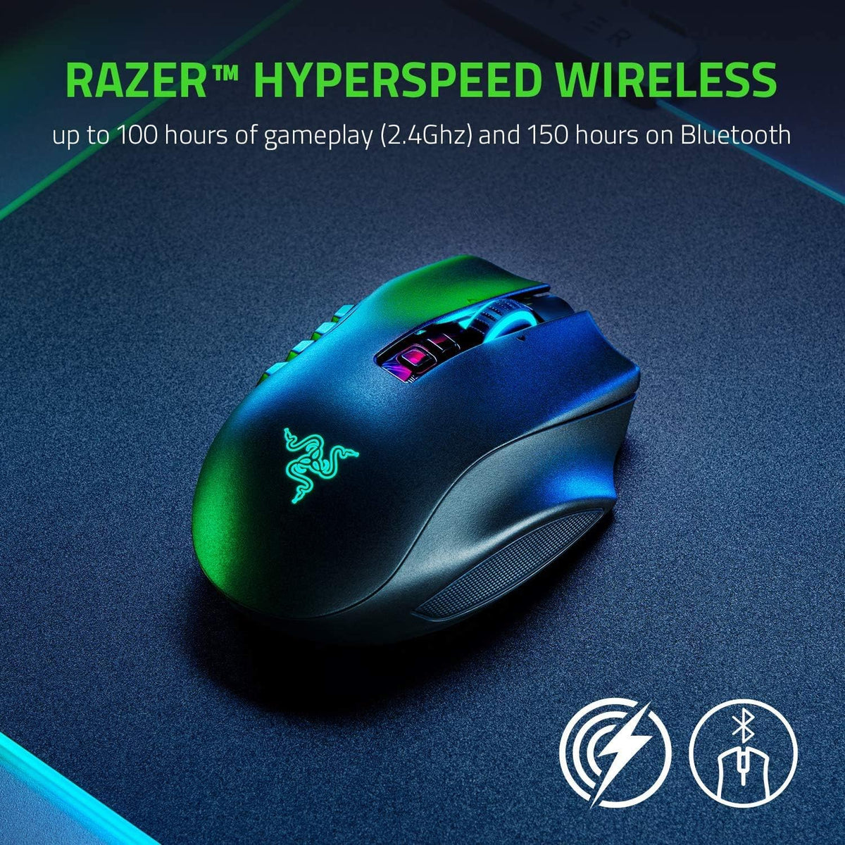 Razer Naga Pro - Modular Wireless Gaming Mouse with Interchangeable Side Panels (19 + 1 Programmable Buttons, Optical Mouse Switch, 20K DPI Focus+ Optical Sensor, 3 Swappable Side Plates) Black