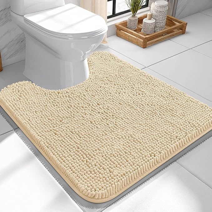 OLANLY Toilet Rugs U-Shaped 24x24, Extra Soft Absorbent Chenille Contour