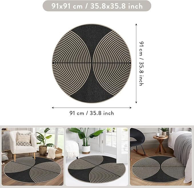 Lahome Enfys Modern Rainbow Round Washable Rug, 3ft Circular Indoor Outdoor