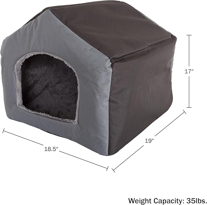 Dog House - Indoor Dog House with Removable Sherpa Cushioned Pad - Pet Bed for Small Dogs, Cats, or Kittens - Dog Houses by PETMAKER (Gray)