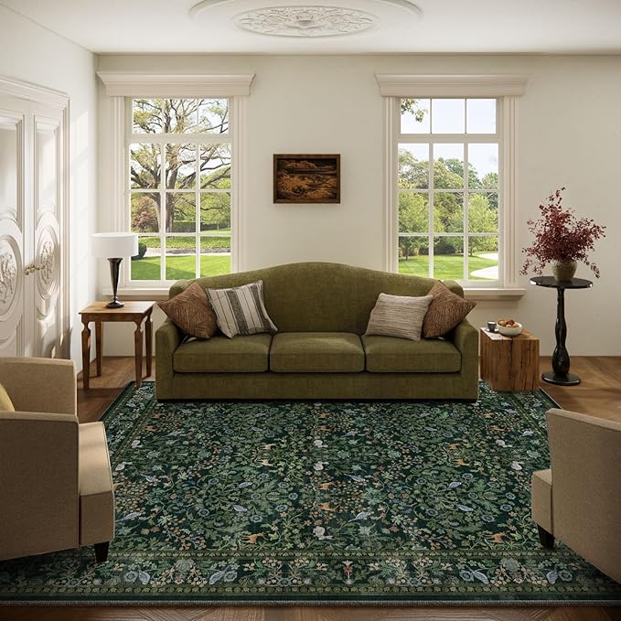 Washable Area Rugs for Living Room: 5x7 Rug Stain Resistant Non Slip Low Pile