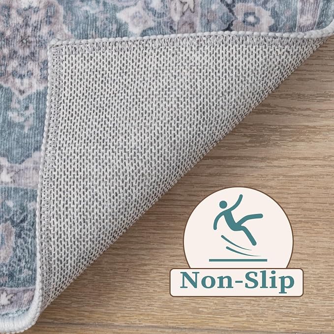 SERISSA Boho Area Rug 5x7 Blue Grey, Washable Large Rugs