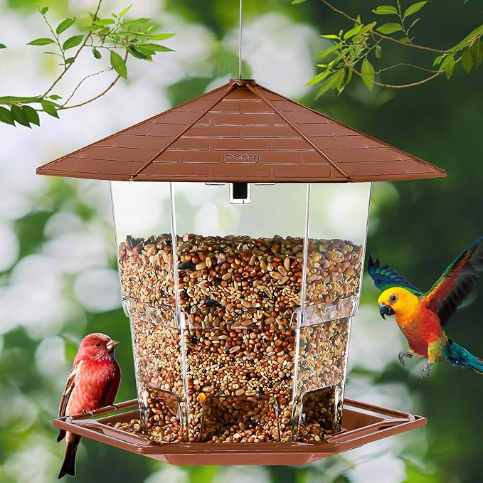 Bird Feeders for Outdoors Hanging Bird Feeder Wild Birds Seed, Brown