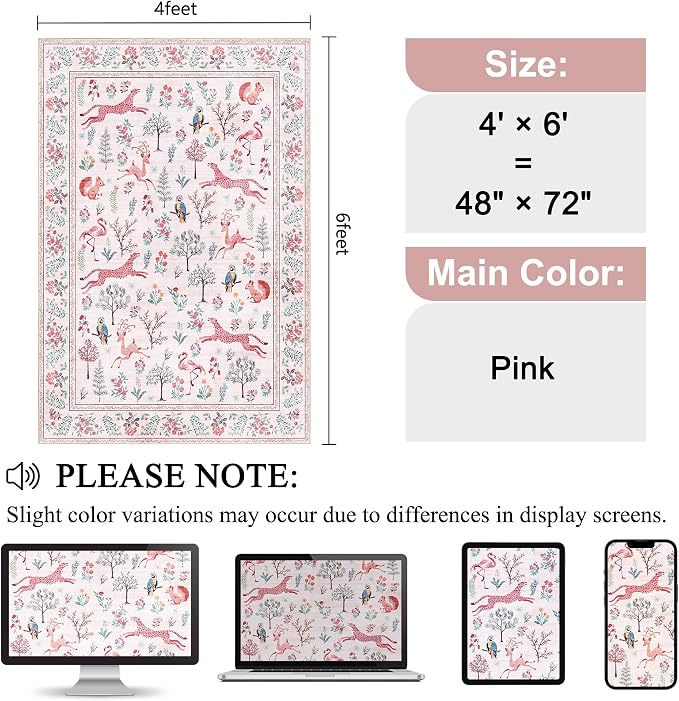 DUKINO 4x6 Rug, Washable Animal Area Rug