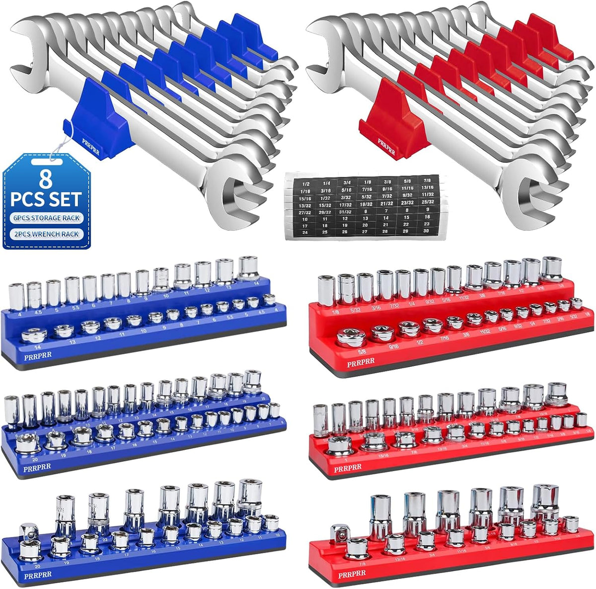 8-Piece Magnetic Socket and Wrench Organizer Set for Tool Box