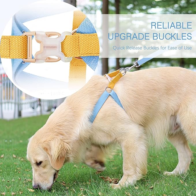 No Pull Dog Harness and Leash Set, Step in Dog Halter Harness with Poop Bag Holder, Adjustable Lightweight Cotton Straps Suitable for Small Medium Large Dogs Outdoor Walking Running Hiking