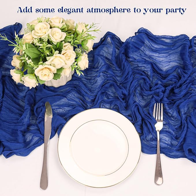 10 Pack Royal Blue Cheesecloth Table Runner 10FT Boho Gauze Fabric Table Runner