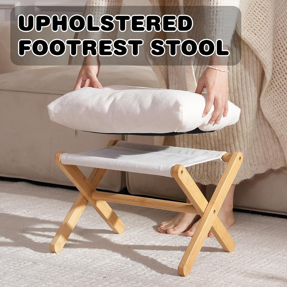 Baveke Foldable Ottoman Foot Rest for Chair, Small Foot Stools Ottoman for Home Decor, Space-Saving Foot Rest for Couch Living Room, Bedroom, Entryway