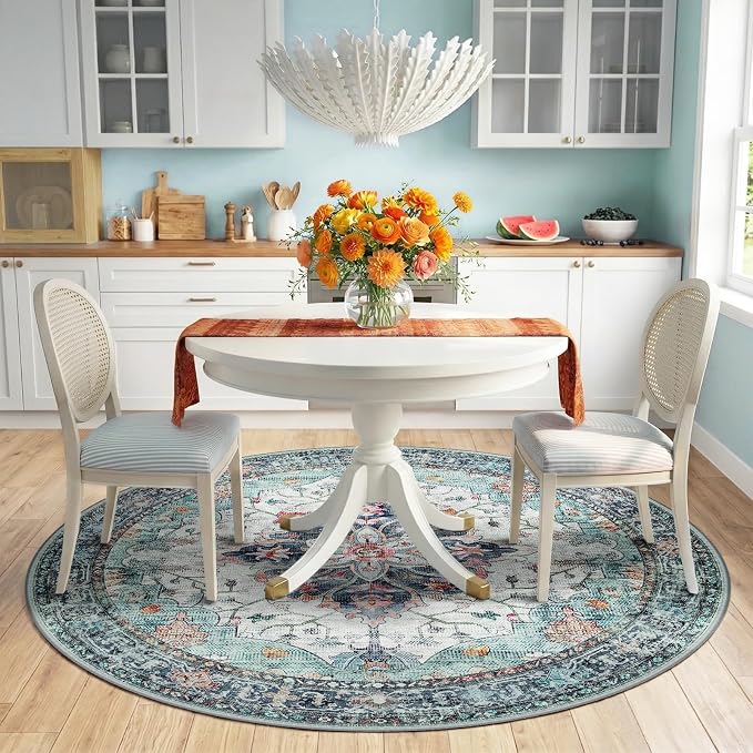 RELEANY Area Rugs Round 6ft Washable Non-Slip, Floral Vintage Distress