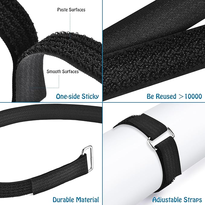 1"x39.4ft Hook and Loop Straps with 60 Buckles Adjustable Cut-to-Length Cable Ties Roll- Reusable Nylon Fastening Tape Cable Straps for Storage or Organization (1in x 39.4ft)