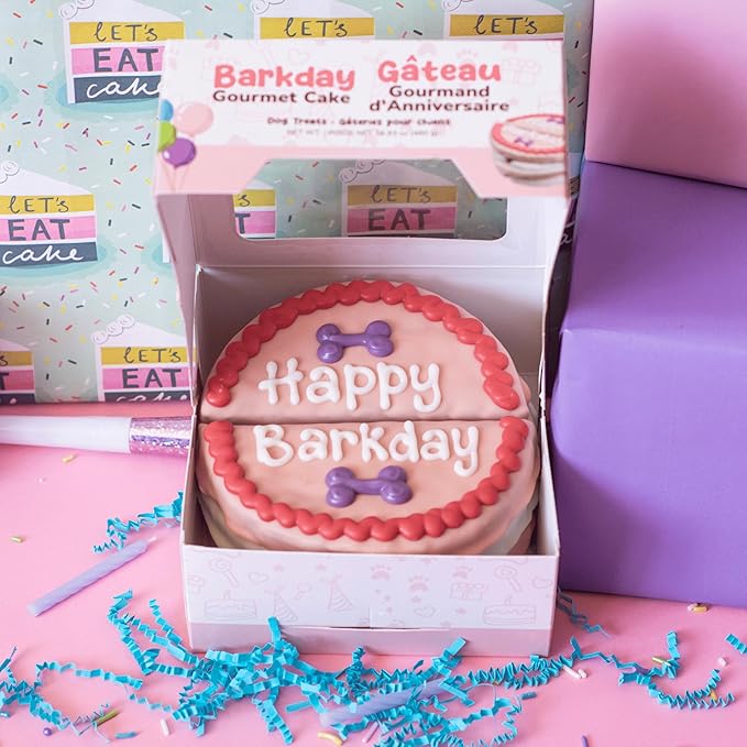 Wufers Dog Birthday Cake – Giant Shareable Happy Barkday Decorated Dog Treat, Soft-Baked 8-Piece Cookie Cake for Dogs, Made in North America (Pink - Birthday Cake)