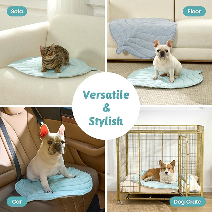 Dog Cooling Mat, Q-Max > 0.4 Leaf Shaped Pet Pad, Liquid Pee Proof Summer Mat for Cats, Washable Sleep Blanket for Bed Couch Floor Indoor, 39x34 inch, Green