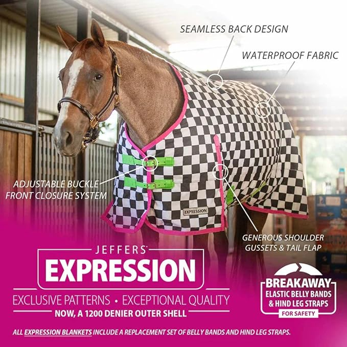 Jeffers Expression 1200 Denier Standard Neck Turnout Sheet, Skater Cowgirl, 66"- Waterproof, Breathable Horse Sheet with 0g Polyfill, No Insulation - Ideal Protection for Wind & Rain, Light Weight