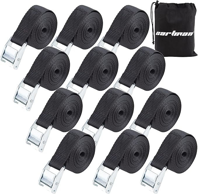 Cartman 1" x 12' Lashing Straps Cargo Tie-Down Strap Up to 600lbs, 12pk in Carry Bag, Black