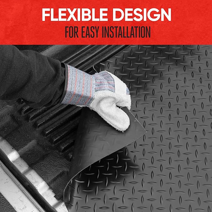 Motor Trend Utility Truck Bed Mat – All Weather Rubber Truck Bed Liner Mat Universal Size, Heavy Duty Protection for Your Truck,Van, or SUV, Pickup, Trim to Fit, Black, 4' x 6'