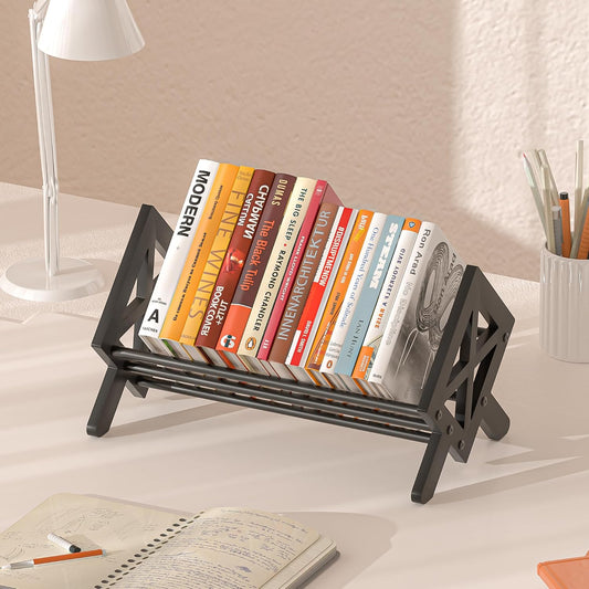 Desktop Bookshelf Organizer, Tilting Bookcase, Pure Black