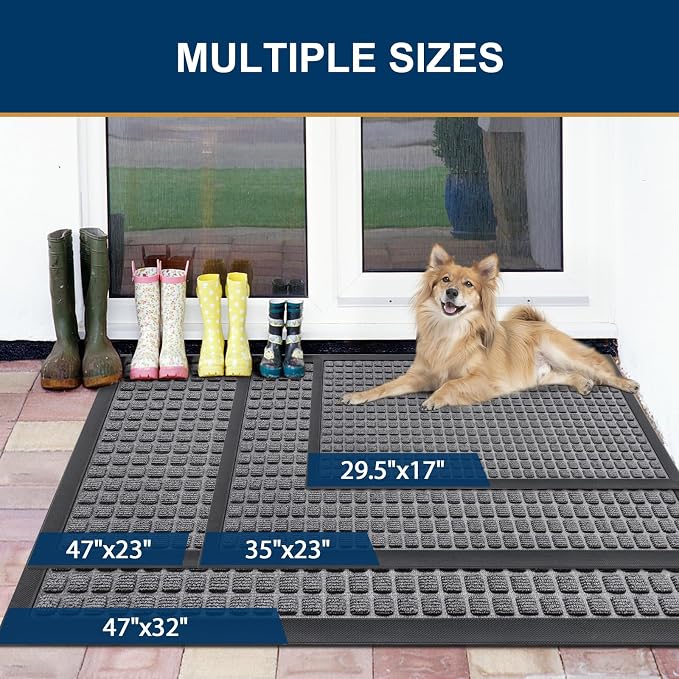 Smiry Front Door Mat Outside Entrance, Heavy Duty Natural Rubber Doormat