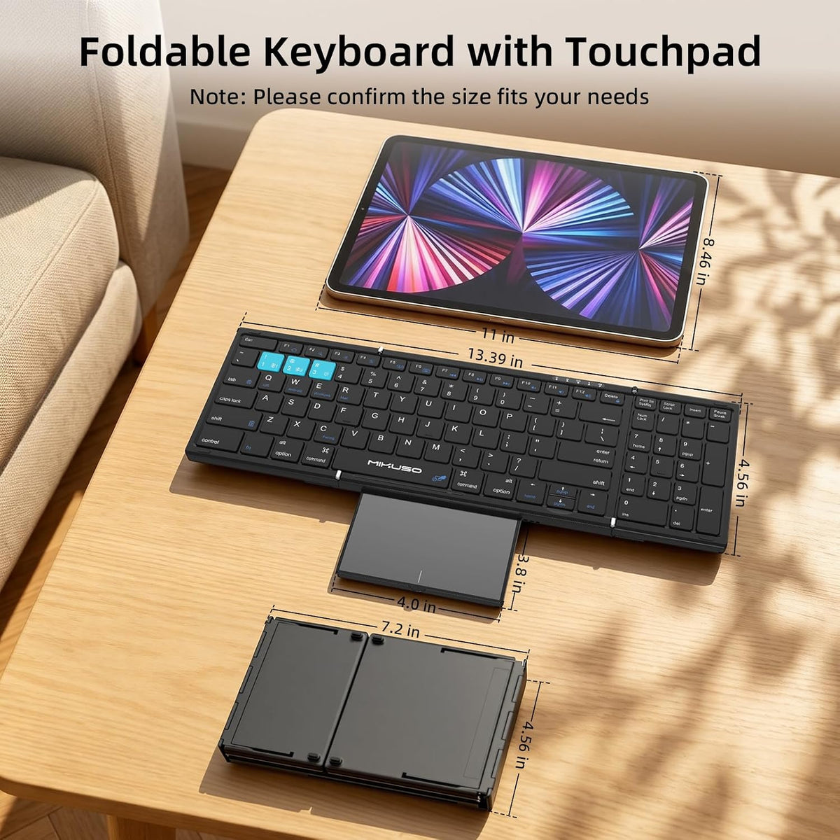 Foldable Keyboard with Touchpad,Numeric Keypad,3 Devices (2.4G+BTx2)