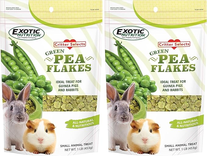 Exotic Nutrition Green Pea Flakes (1 lb.) - Healthy Natural Dried Vegetable Treat - for Rabbits, Guinea Pigs, Hamsters, Chinchillas & Other Small Pets (Pack of 2)