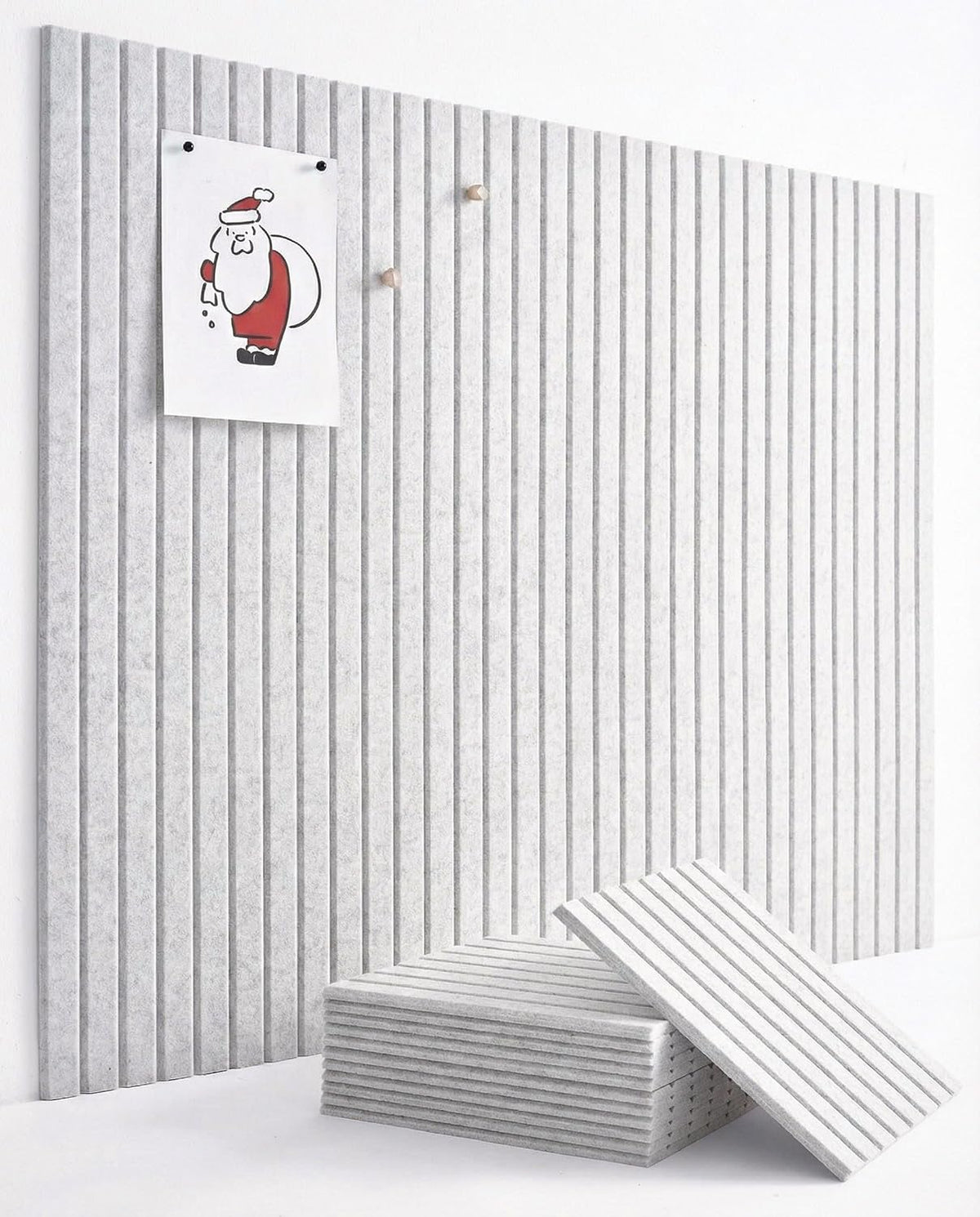 VIVELDA Large Felt Bulletin Board 48 x 36 Inch - 12-Pack Square Acoustic Wall Panels, Cork Board Alternative, NRC 0.95, Damage-Free Adhesive, Slatted Design for Home, Classroom (Marble)