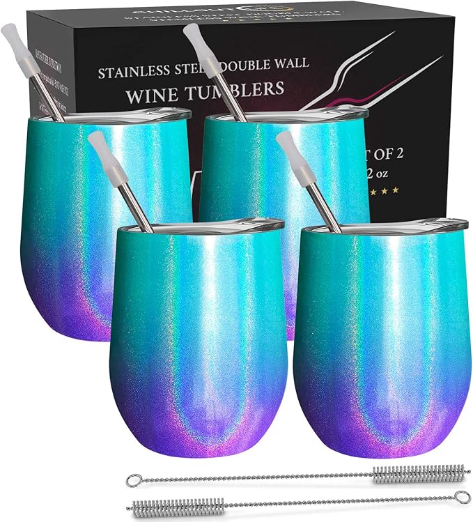 CHILLOUT LIFE 12 oz Stainless Steel Wine Tumblers 4 Pack