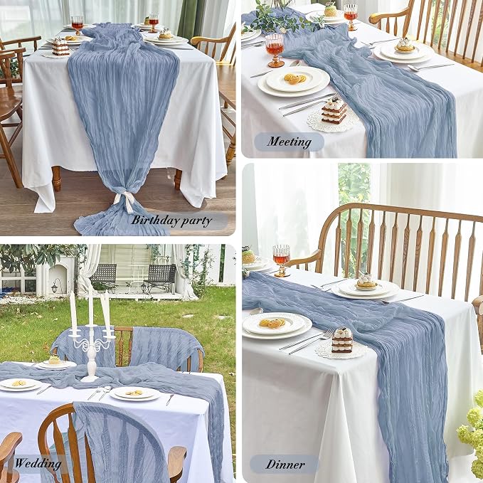 IVAPUPU Dusty Blue Table Runner 120 Inches