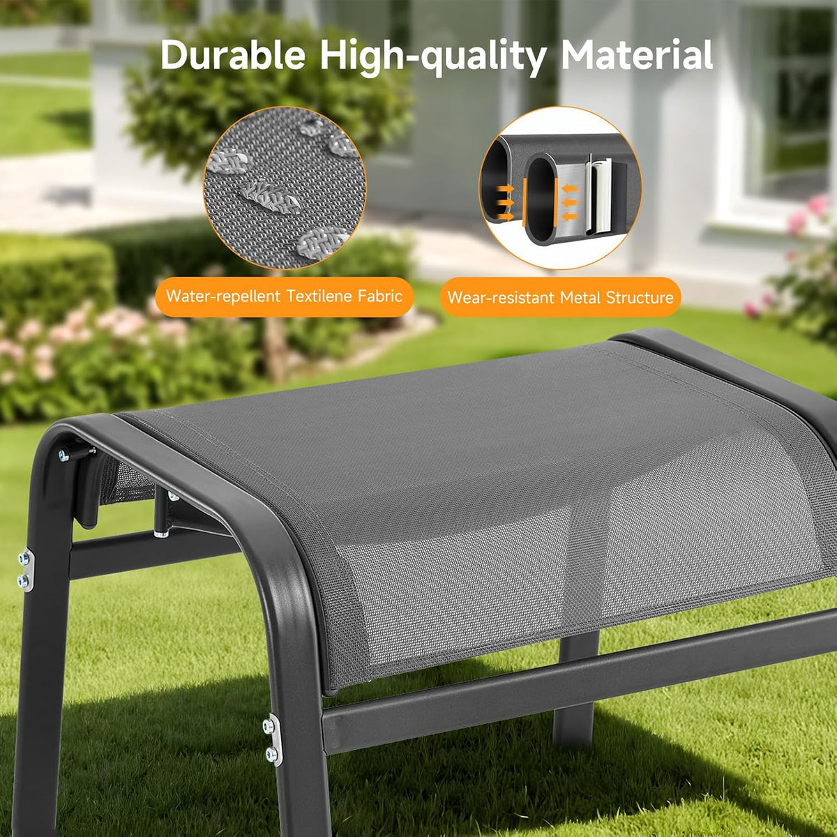 ONBRILL Outdoor Ottoman Set of 2, Oversized Outdoor Foot Rest, Grey