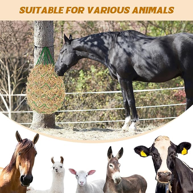 2PCS Hay Nets for Horses,2.36"x2.36" Holes 40”Horse Hay Feeder Net for Slower Feeding,Strong Load-Bearing Hay Bag Hanging for Horse Stable Trailer (Green)