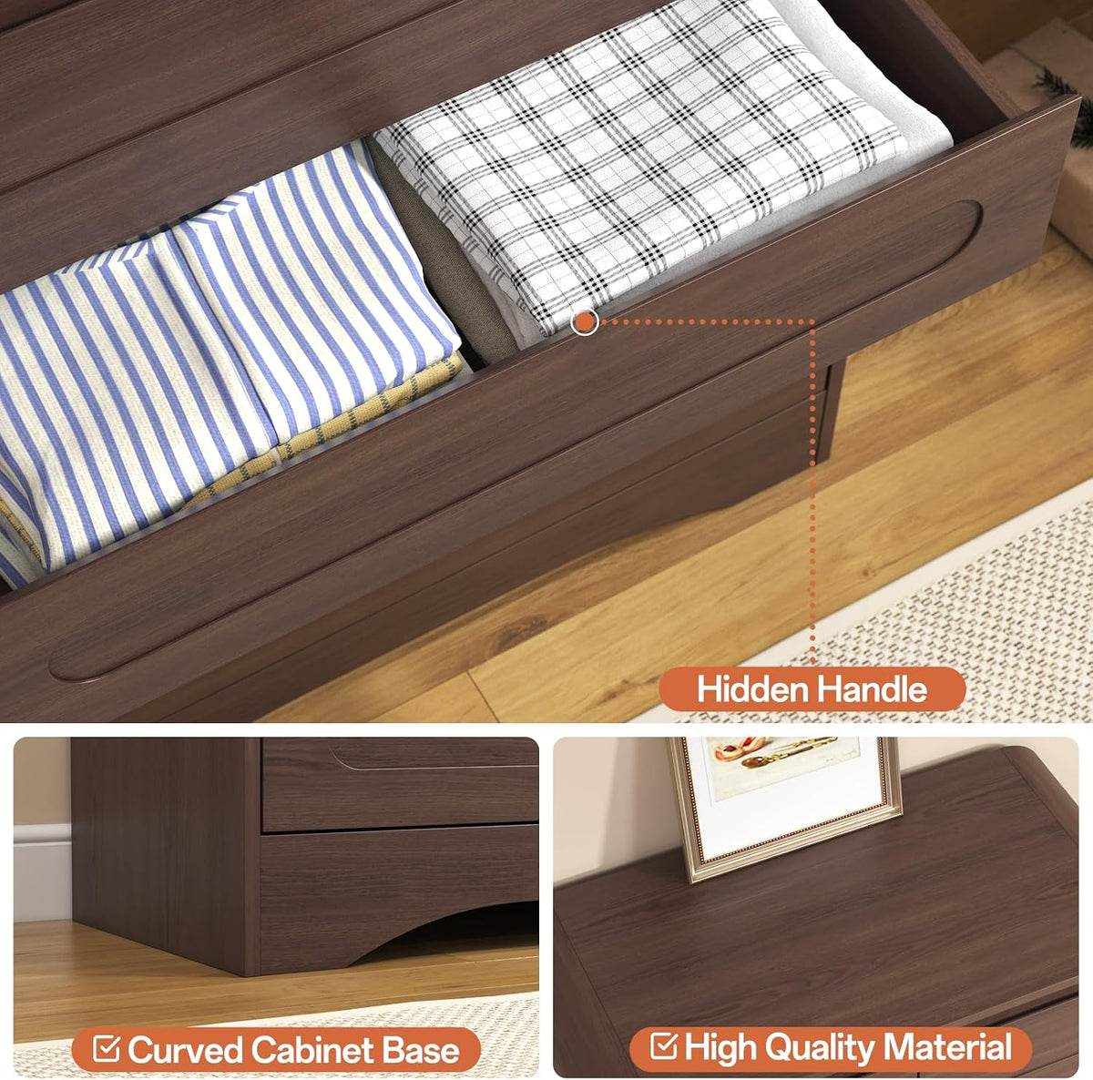 Tall Dresser for Bedroom, 6 Drawer Wood Dresser&Chest of Drawers, Brown