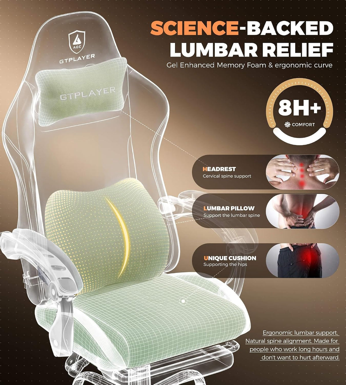 GTPLAYER Gaming Chair with Foot Rest & Pocket Spring Cushion, Ergonomic High Back Computer Desk Chair with Headrest & Lumbar Support for Back Pain Relief, Breathable Fabric, Green