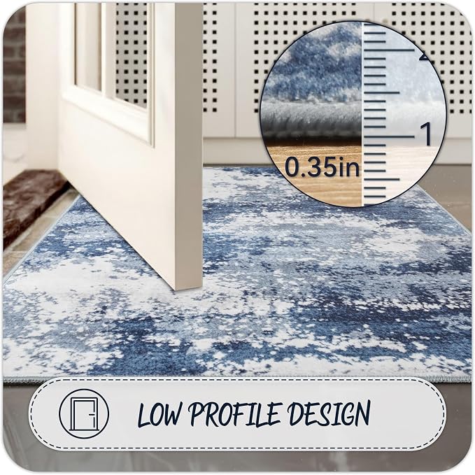 Entryway Rug 3x5 Blue Door Mat Indoor Entrance 36x60, Washable Small Throw Rugs