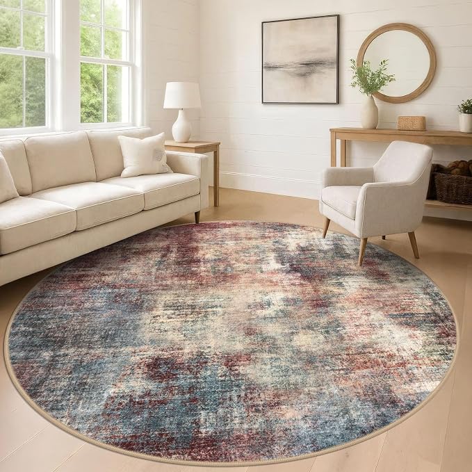 IOHOUZE Abstract Round Area Rug 8 Ft Washable Circle Rugs Large Round Rug Non