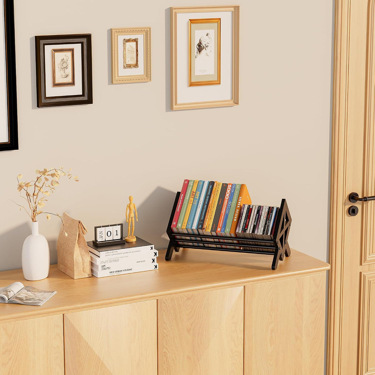 Desktop Bookshelf Organizer, Tilting Bookcase, Pure Black