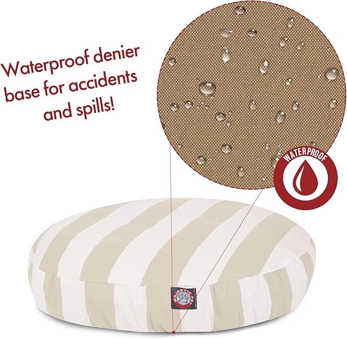 Majestic Pet Indoor Outdoor Vertical Stripe Round Pet Dog Bed with Removable Washable Cover, Sand, Small