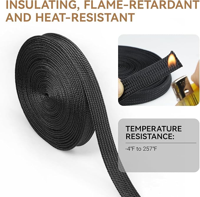 Polyamide Cable Sleeve, 10ft Flexible Expandable Braided Sleeving, Cable Management Sleeve for TV Computer Office Home Entertainment (Black, 1")